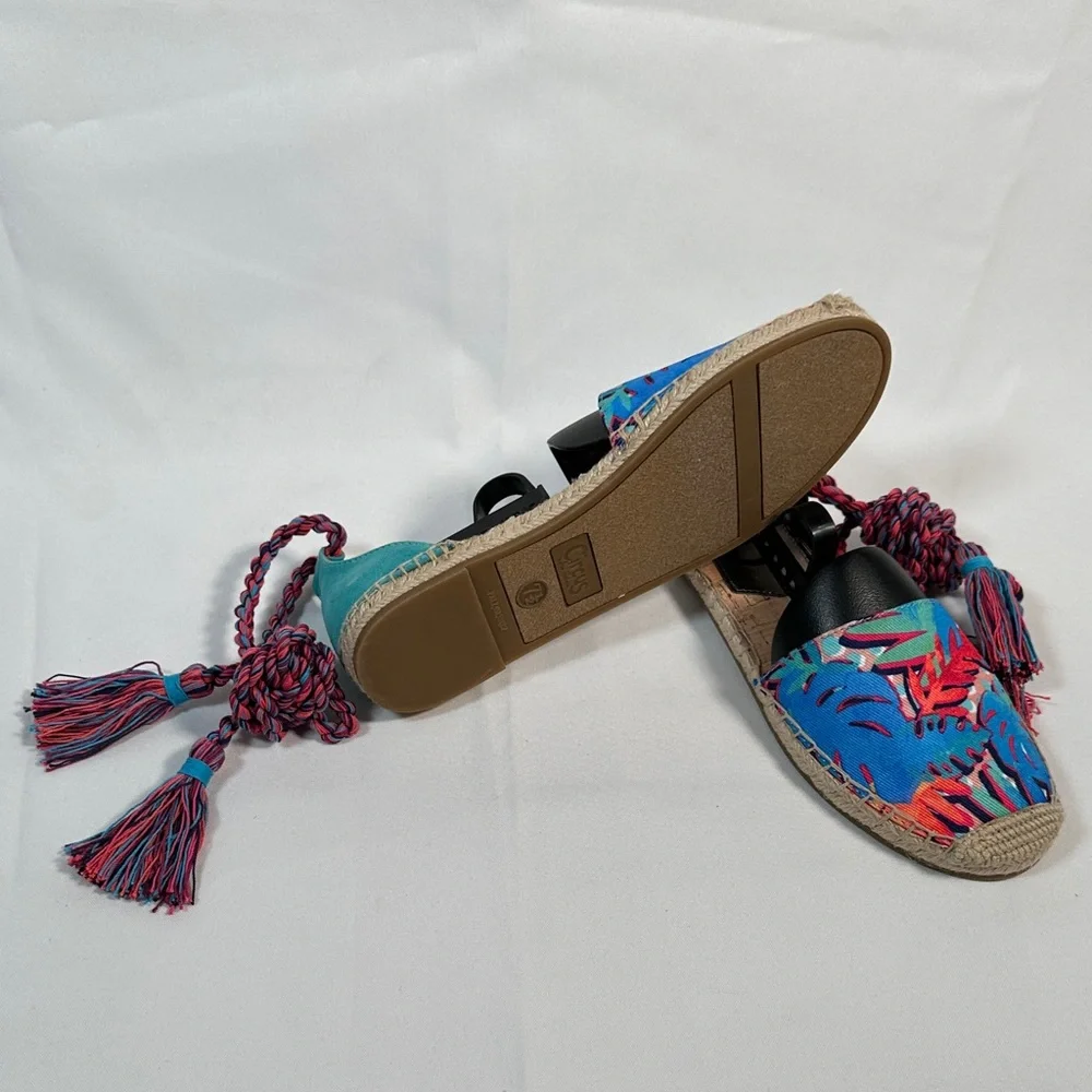Circus by Sam Edelman Ankle Wrap Espadrille Flats Tropical Print Size 7.5